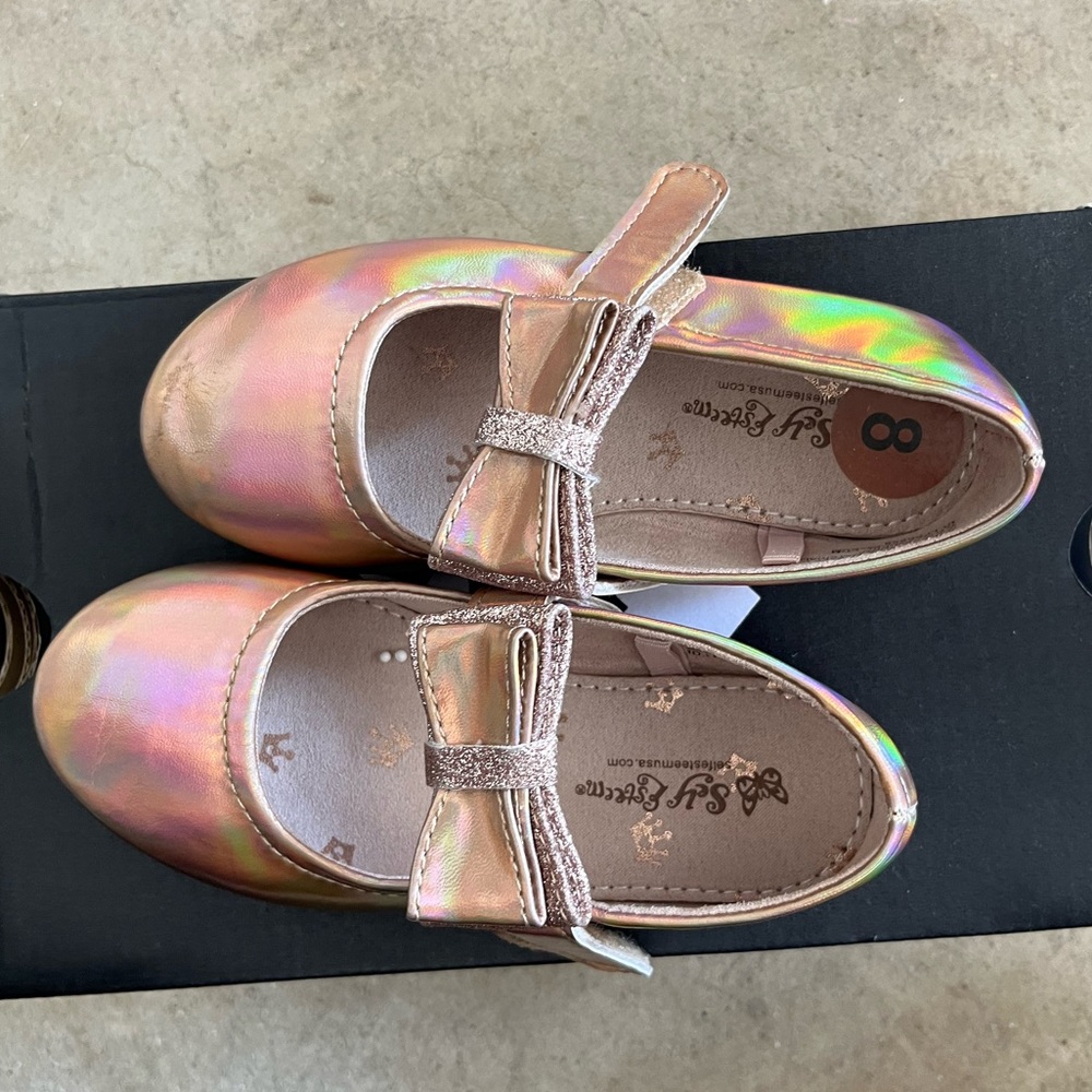 Gold iridescent, toddler girl dress shoes